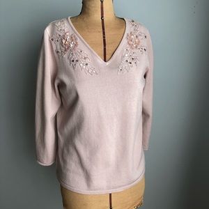 Amari V Neck Dressy Sweater Sequins and Beads Med